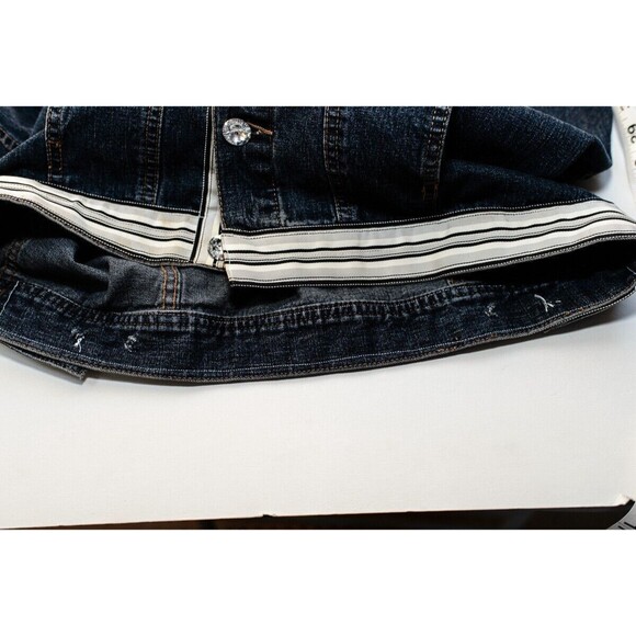 Calvin Klein Jeans Denim Jacket M  hand decorated with striped fabric trim - Picture 8 of 10